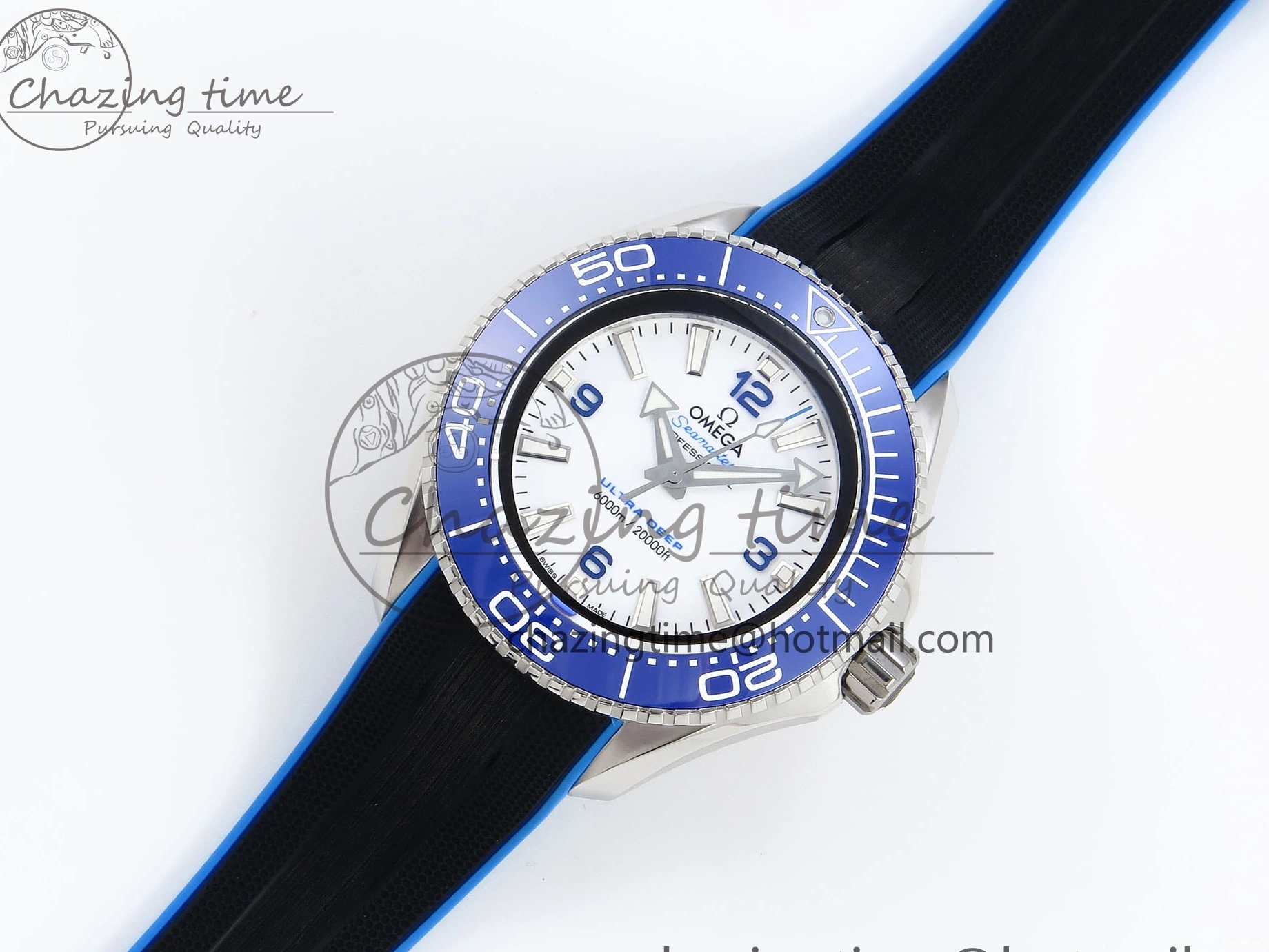 0506 SEAMASTER PLANET OCEAN 6000M ULTRA DEEP 45.5MM SS TF 1:1 BEST EDITION WHITE DIAL BLUE BEZEL ON RUBBER STRAP A SunProtective 7762
